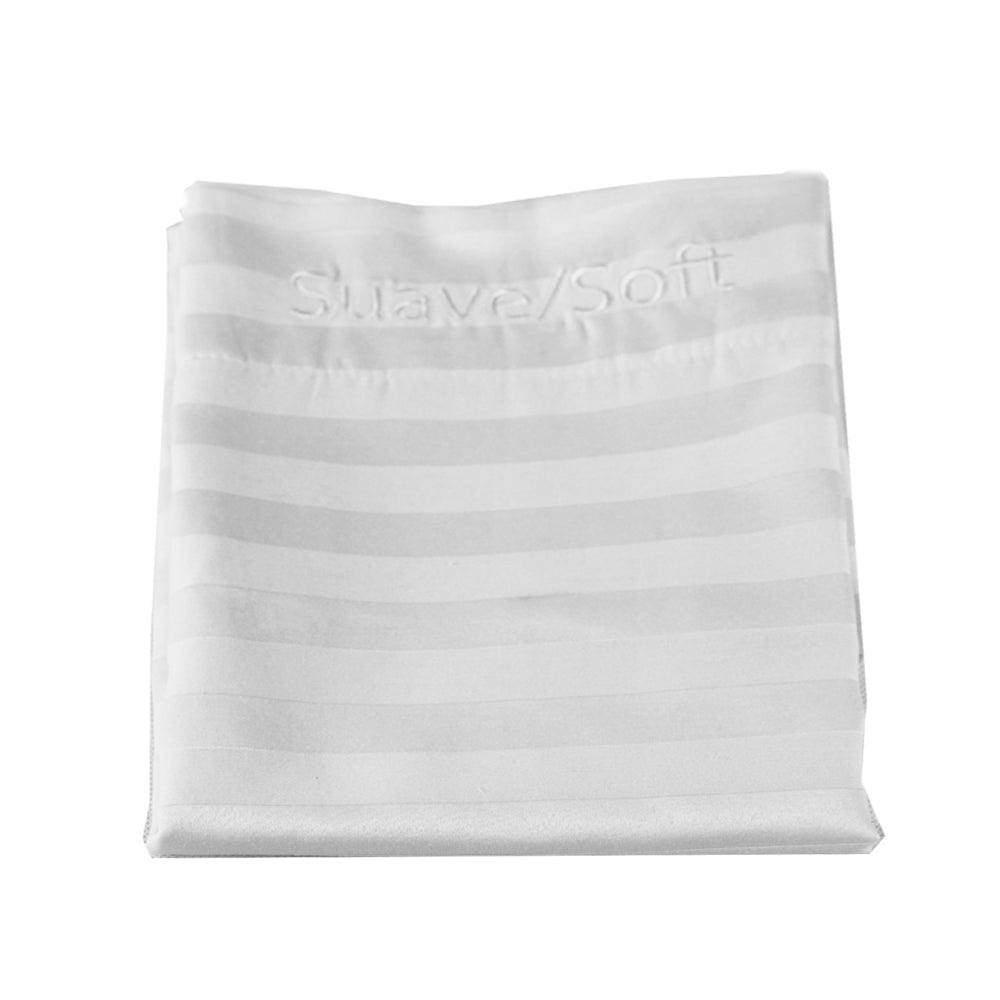 Combo de 10 Fundas para Almohada Satin Stripe de 250 hilos, mezcla 50% algodón 50% poliéster, Bordado en Color Blanco (Firme/Firm, Suave/Soft)
