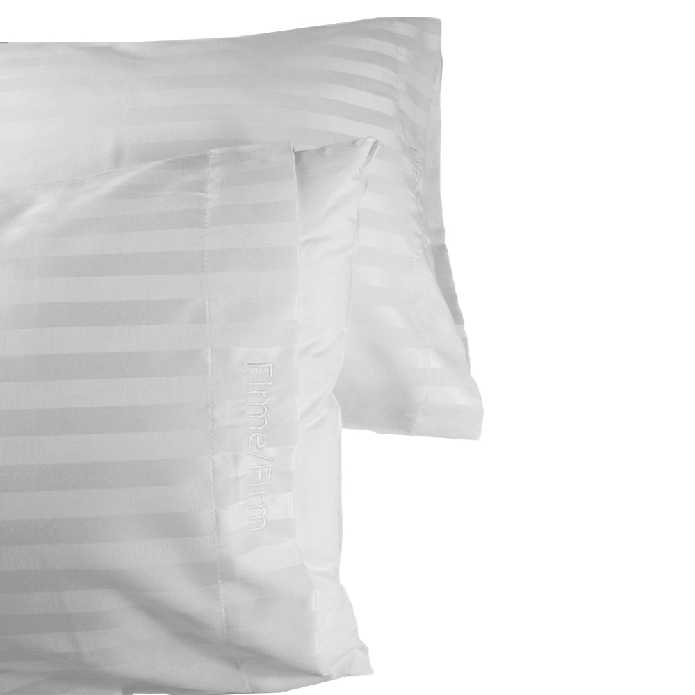 Combo de 10 Fundas para Almohada Satin Stripe de 250 hilos, mezcla 50% algodón 50% poliéster, Bordado en Color Blanco (Firme/Firm, Suave/Soft)