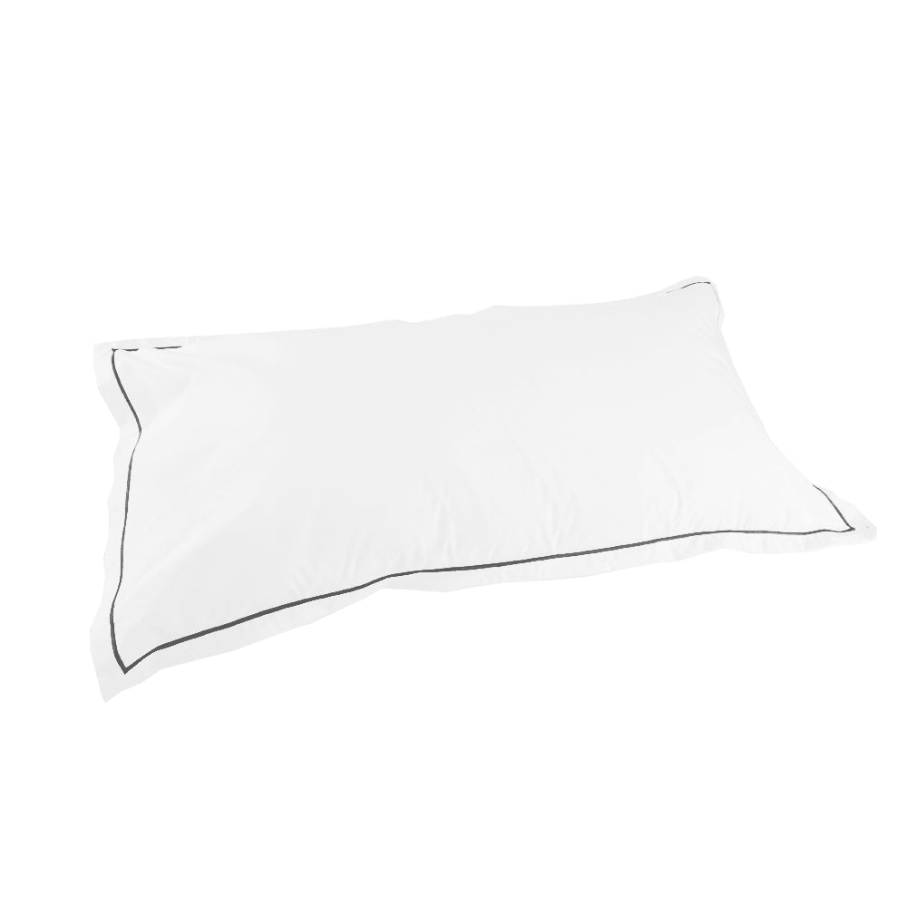 Combo de 4 Fundas para Almohada de 250 hilos, mezcla 50% algodón, 50% poliéster, Bordado Color Gris en el perímetro