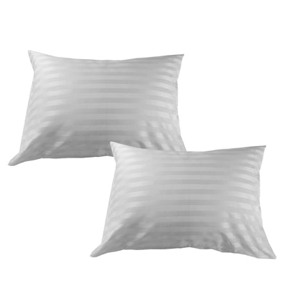 Combo de 10 Fundas para Almohada Satin Stripe de 250 hilos, mezcla 50% algodón 50% poliéster, Bordado en Color Blanco (Firme/Firm, Suave/Soft)