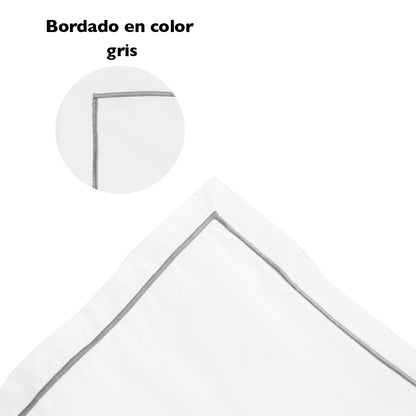 Combo de 4 Fundas para Almohada K.S. de 300 hilos, mezcla 60% algodón, 40% poliéster, Bordado Color Gris en el perímetro