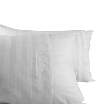 Combo de 10 Fundas para Almohada Satin Stripe de 250 hilos, mezcla 50% algodón 50% poliéster, Bordado en Color Blanco (Firme/Firm, Suave/Soft)