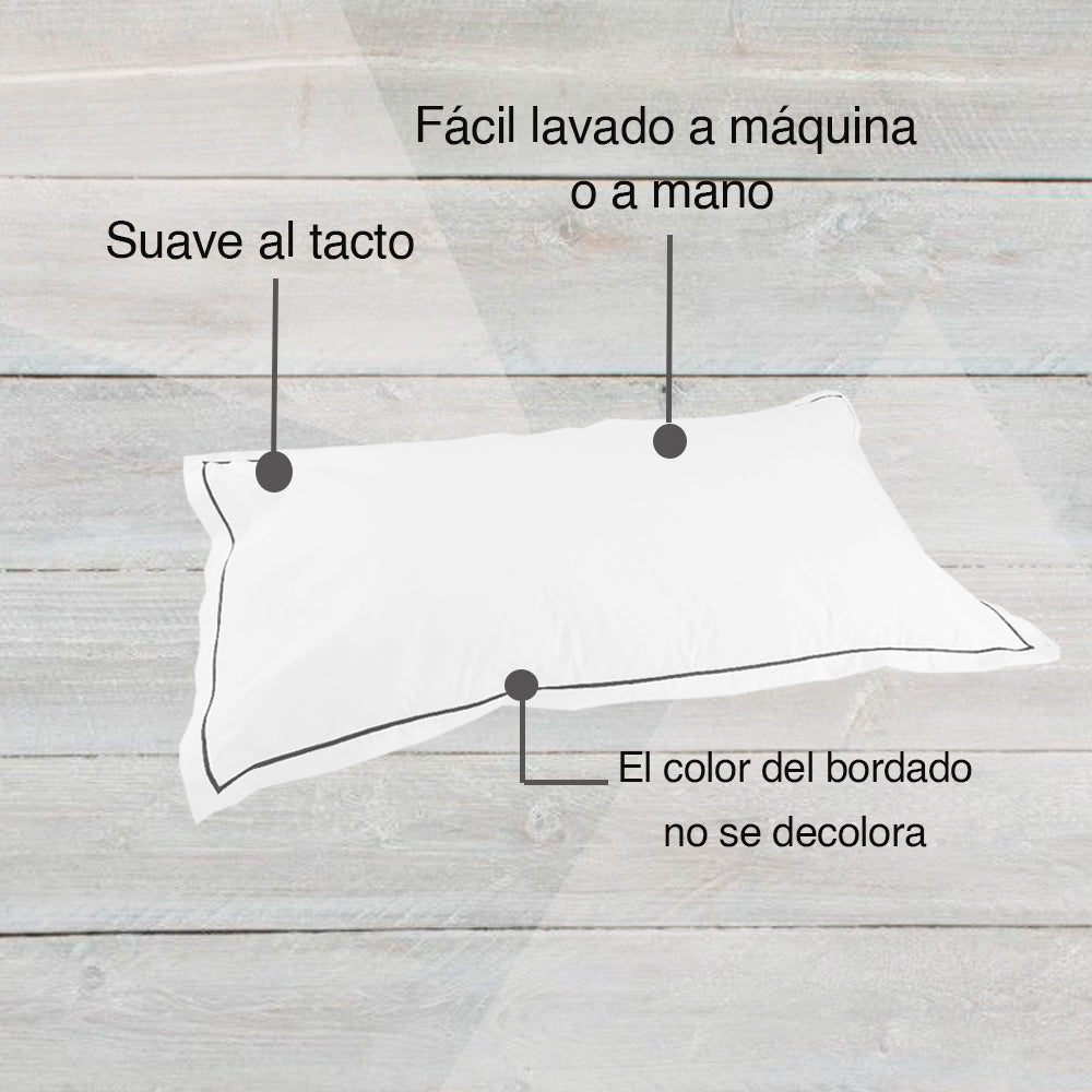 Combo de 4 Fundas para Almohada K.S. de 300 hilos, mezcla 60% algodón, 40% poliéster, Bordado Color Gris en el perímetro