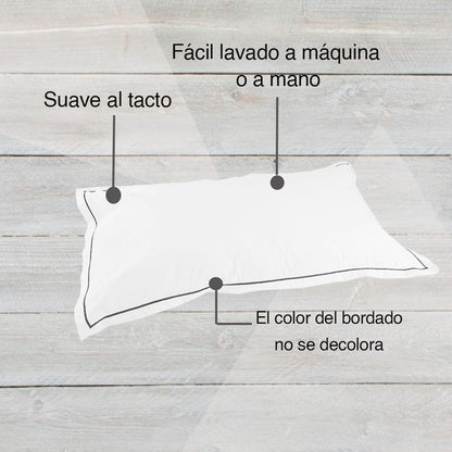 Combo de 4 Fundas para Almohada K.S. de 300 hilos, mezcla 60% algodón, 40% poliéster, Bordado Color Gris en el perímetro