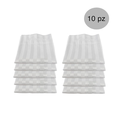 Combo de 10 Fundas para Almohada Satin Stripe de 250 hilos, mezcla 50% algodón 50% poliéster, Bordado en Color Blanco (Firme/Firm, Suave/Soft)