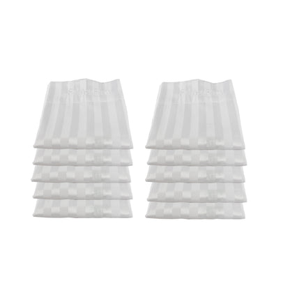Combo de 10 Fundas para Almohada Satin Stripe de 250 hilos, mezcla 50% algodón 50% poliéster, Bordado en Color Blanco (Firme/Firm, Suave/Soft)